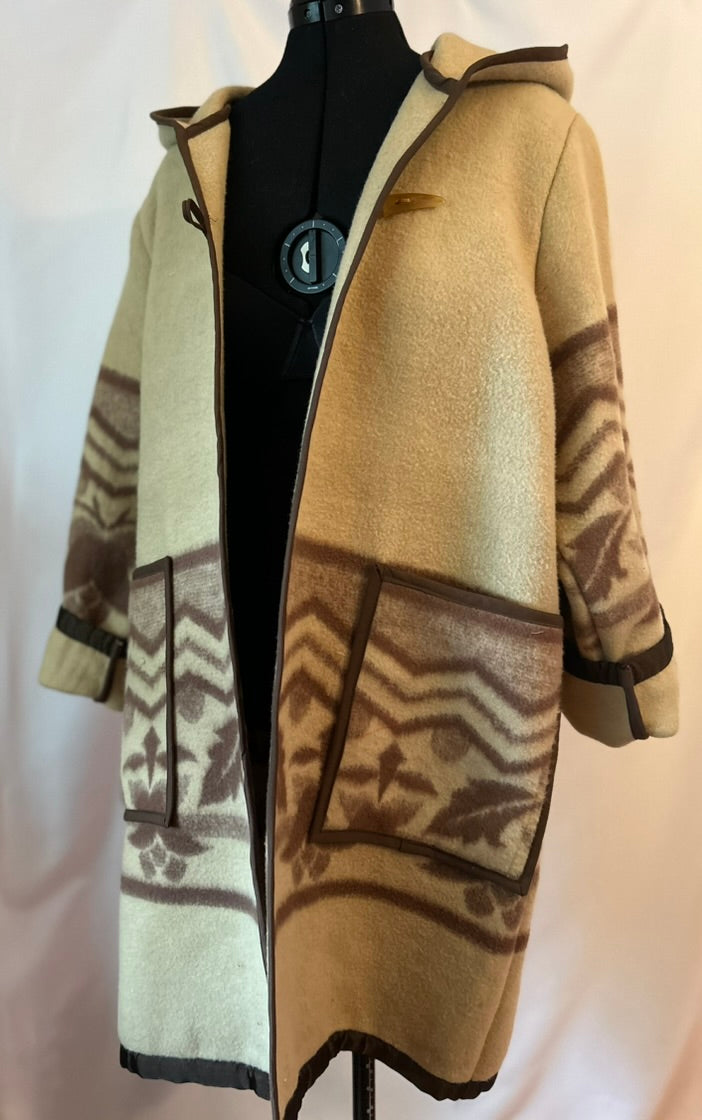 Vintage Wool Blanket Coat – One-of-a-Kind Tan Felted Wool Hooded Jacket