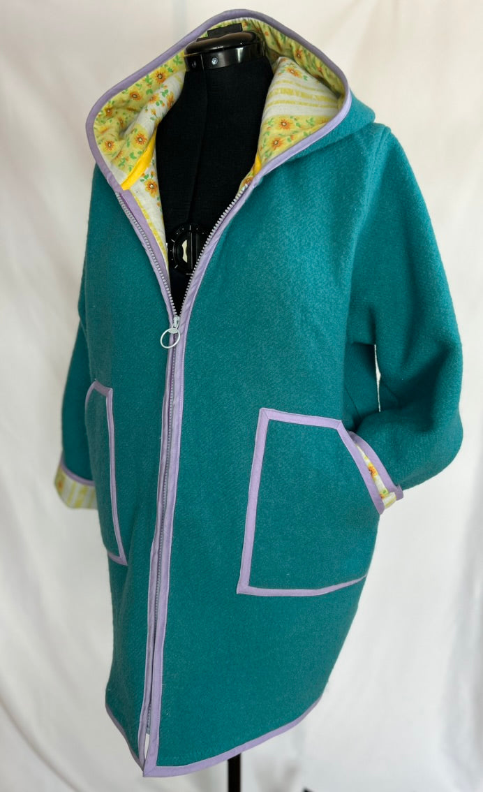 Handmade Upcycled Vintage Wool Blanket Coat with Hood
