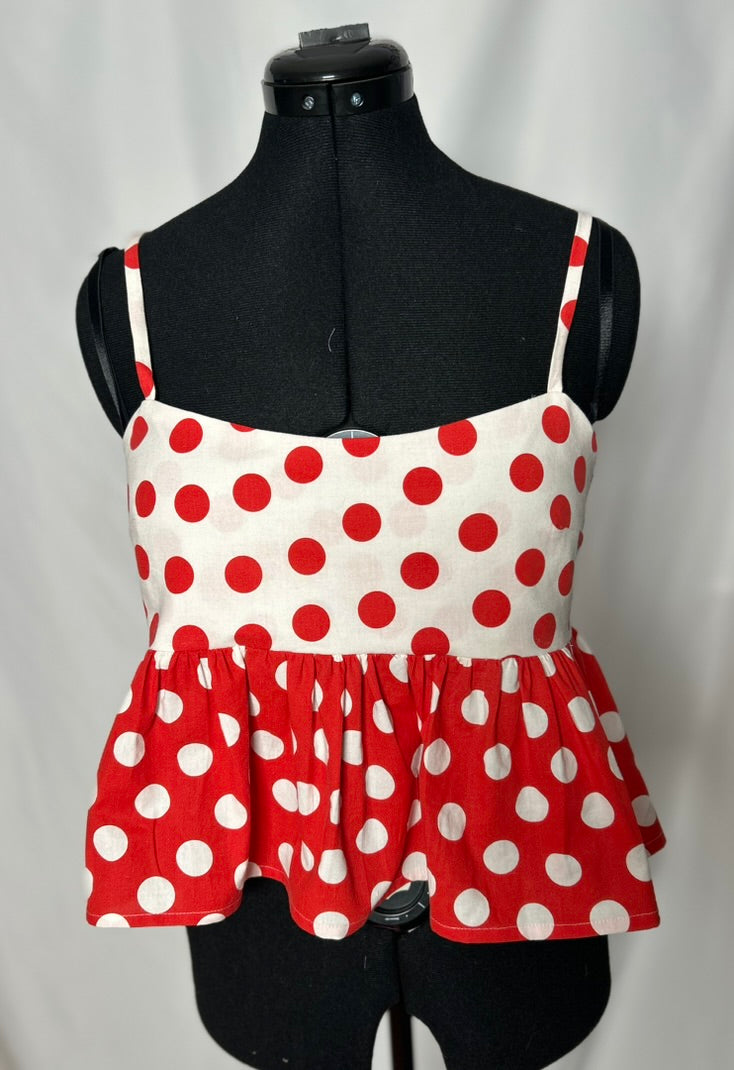 Handmade Upcycled Polka Dot Ruffle Tank