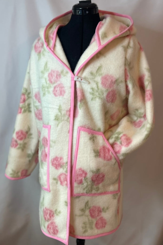 Handmade Upcycled Rose Blanket Coat- One-of-a-kind and Sustainable