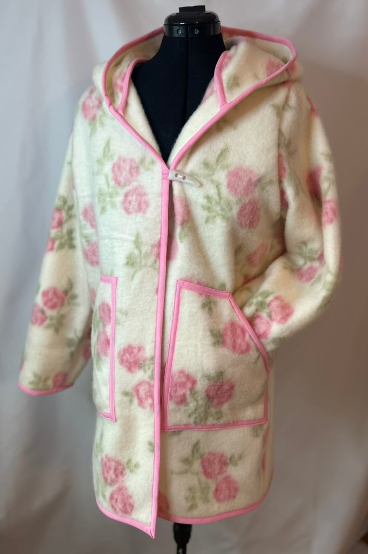Handmade Upcycled Rose Blanket Coat- One-of-a-kind and Sustainable